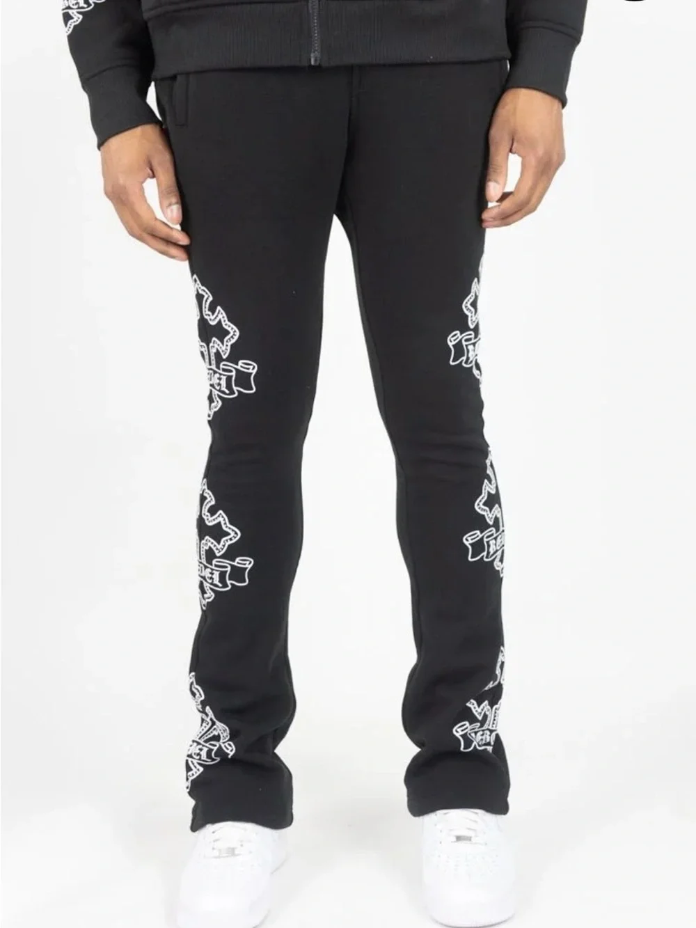 Rebel Minds Cross FZ Rhinestone Stacked Sweatpants